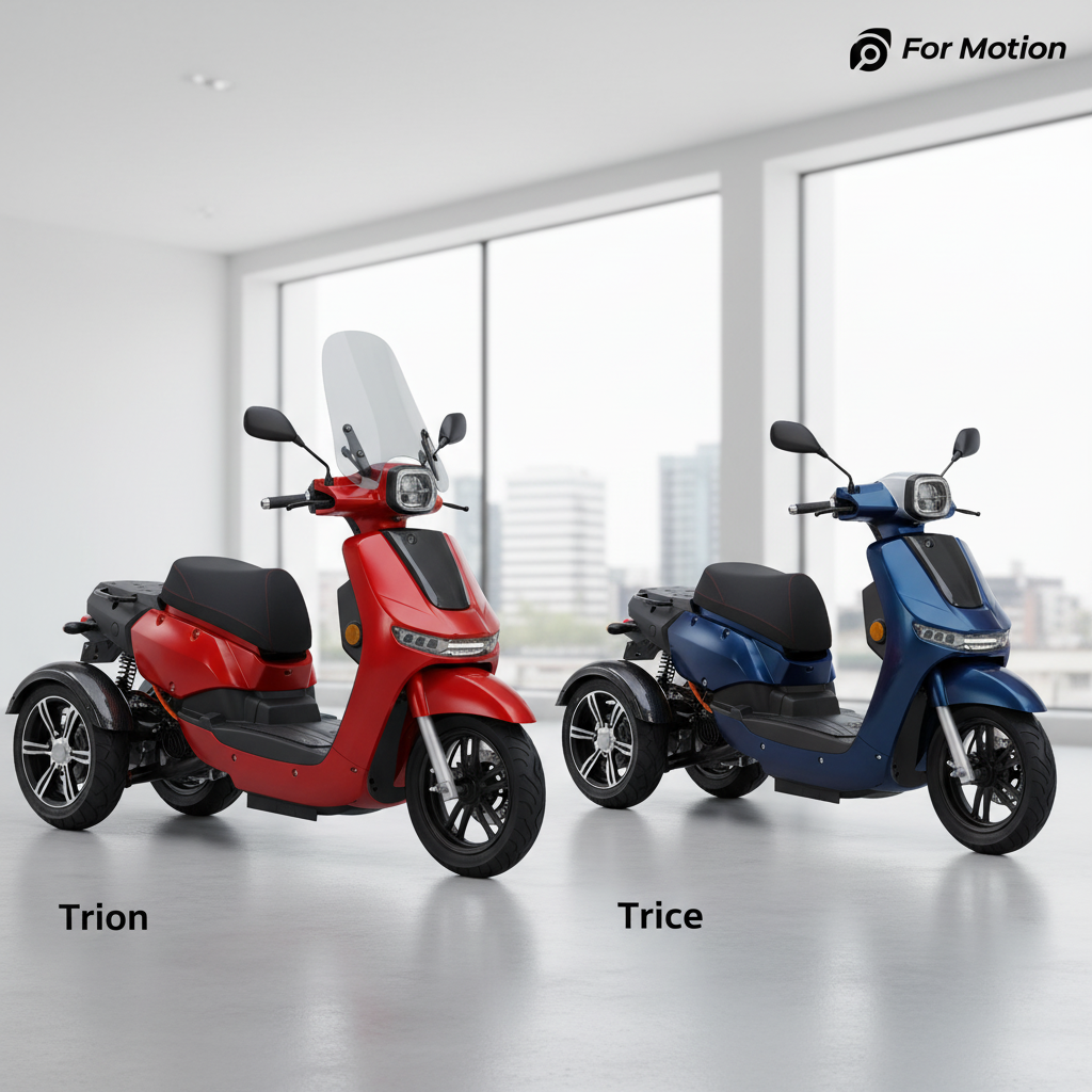 For Motion Trion en Trice trike scootmobiels naast elkaar, ter vergelijking