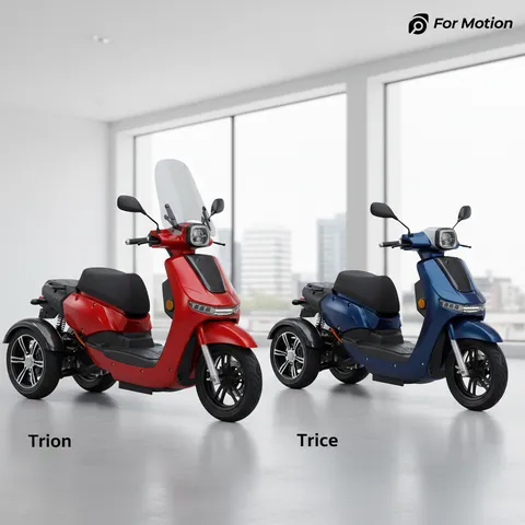 For Motion Trion en Trice trike scootmobiels naast elkaar, ter vergelijking