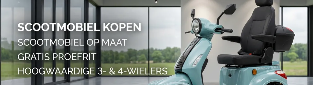 De innovatieve wielophanging van de For Motion On Four scootmobiel die stabiliteit en wendbaarheid combineert.